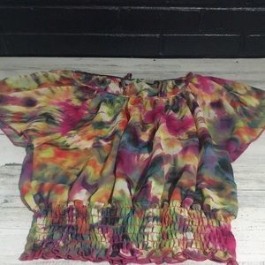 Sushi Flower woman’s flare cap sleeved scoop neck stretch waist tie size Small